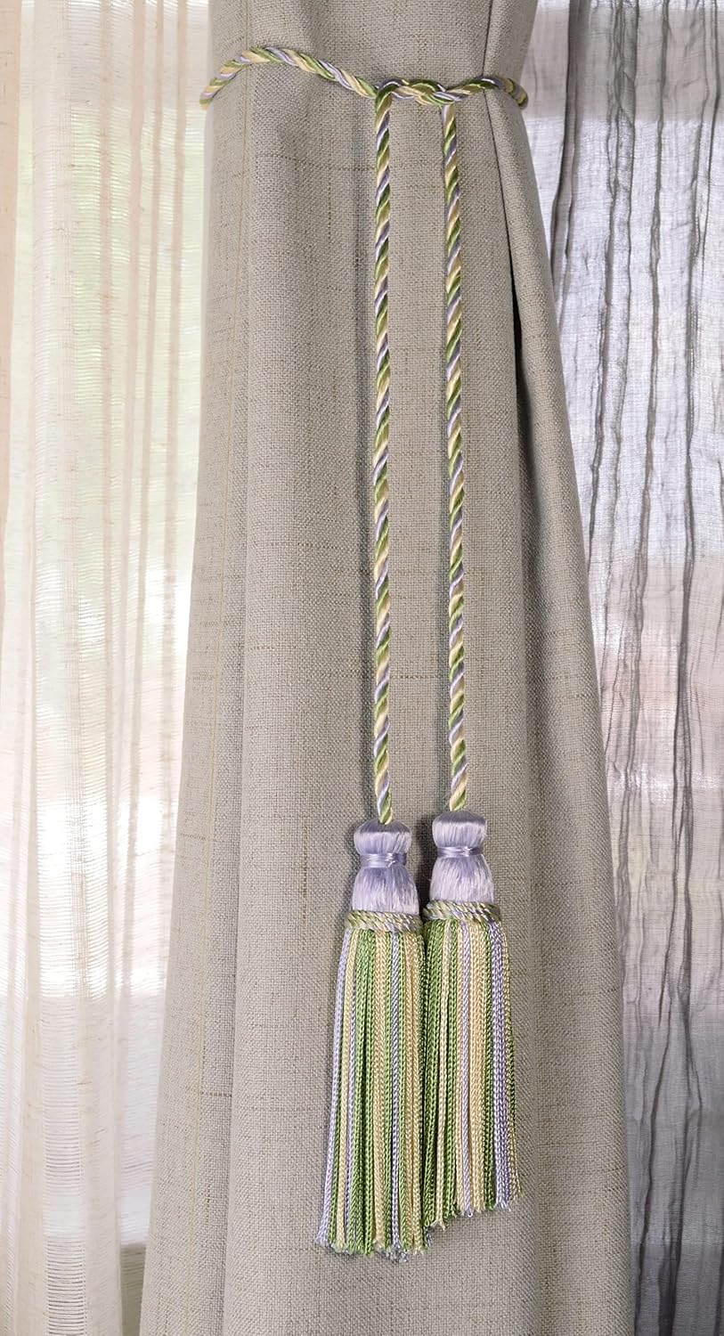 DÉCOPRO Decorative Handcrafted Double Tassel Curtain and Drapery Tieback Holdback 4" Tassel 29" Spread (73.5cm) # CDCT Lily Pond #9403 (Lavender Purple Yellow Green Light Green) Individually Sold
