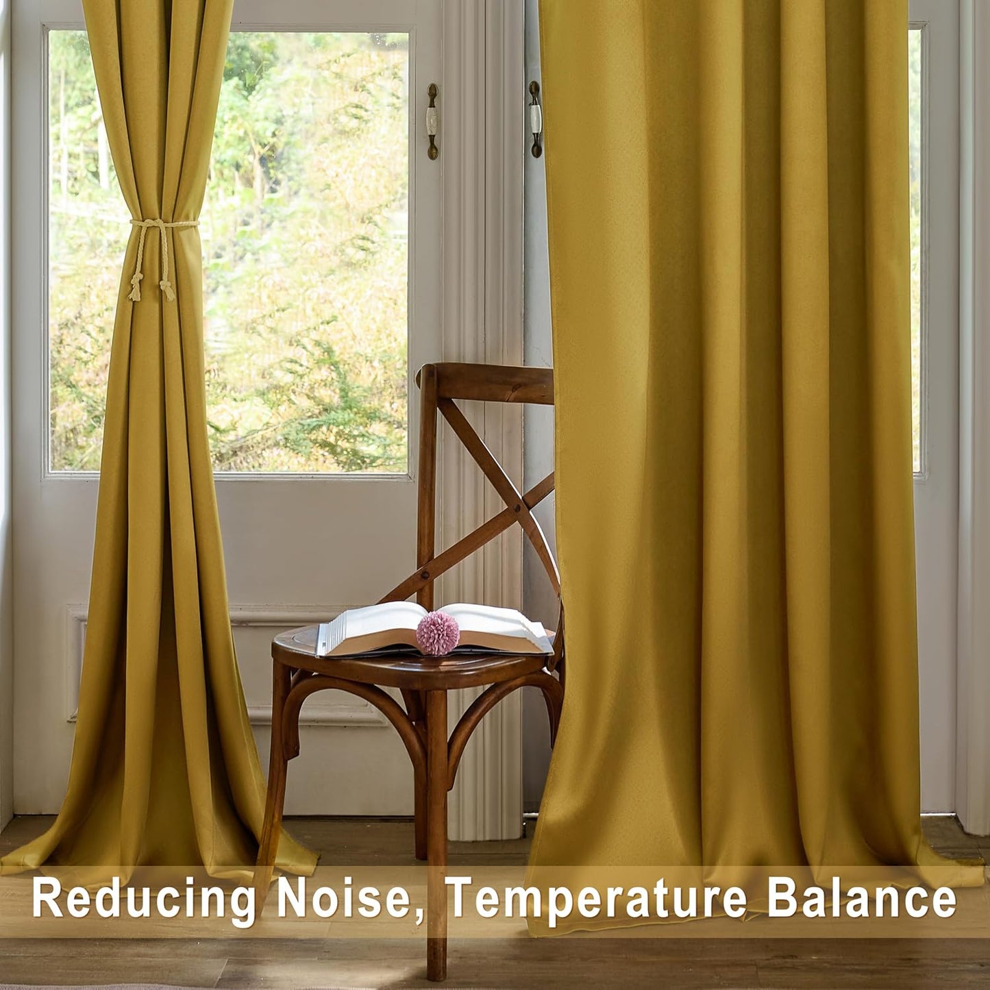Mustard Yellow Blackout Curtains for Bedroom and Living Room 2 Panels Set 52 inches Wide 84 inches Length Thermal Insulate Curtains, Cold or Heat and Full Light Blocking Curtains