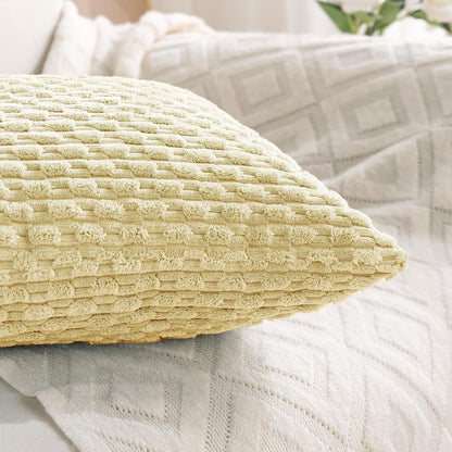 Set of 4 Pale Yellow Decorative Throw Pillow Covers 18x18 Inch Corduroy Pillow Covers for Bed Couch Sofa Living Room Soft Square Cushion Cases