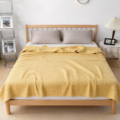 100% Cotton Waffle Weave Summer Cooling Blanket for Hot Sleepers,Breathable Lightweight Sage Grey Blanket for Bed,Couch and Travel (Yellow,Throw XL(60'' * 78''))