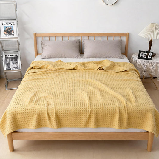100% Cotton Waffle Weave Summer Cooling Blanket for Hot Sleepers,Breathable Lightweight Sage Grey Blanket for Bed,Couch and Travel (Yellow,Throw XL(60'' * 78''))
