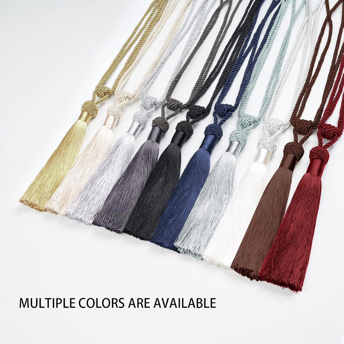 NICEEC 2 Pack Long Tassel Curtain Tiebacks Handmade Braided Rope Knot Drape Tie Backs European Style Decorative Curtain Holdbacks for Home & Office Window Drapery (Yellow)