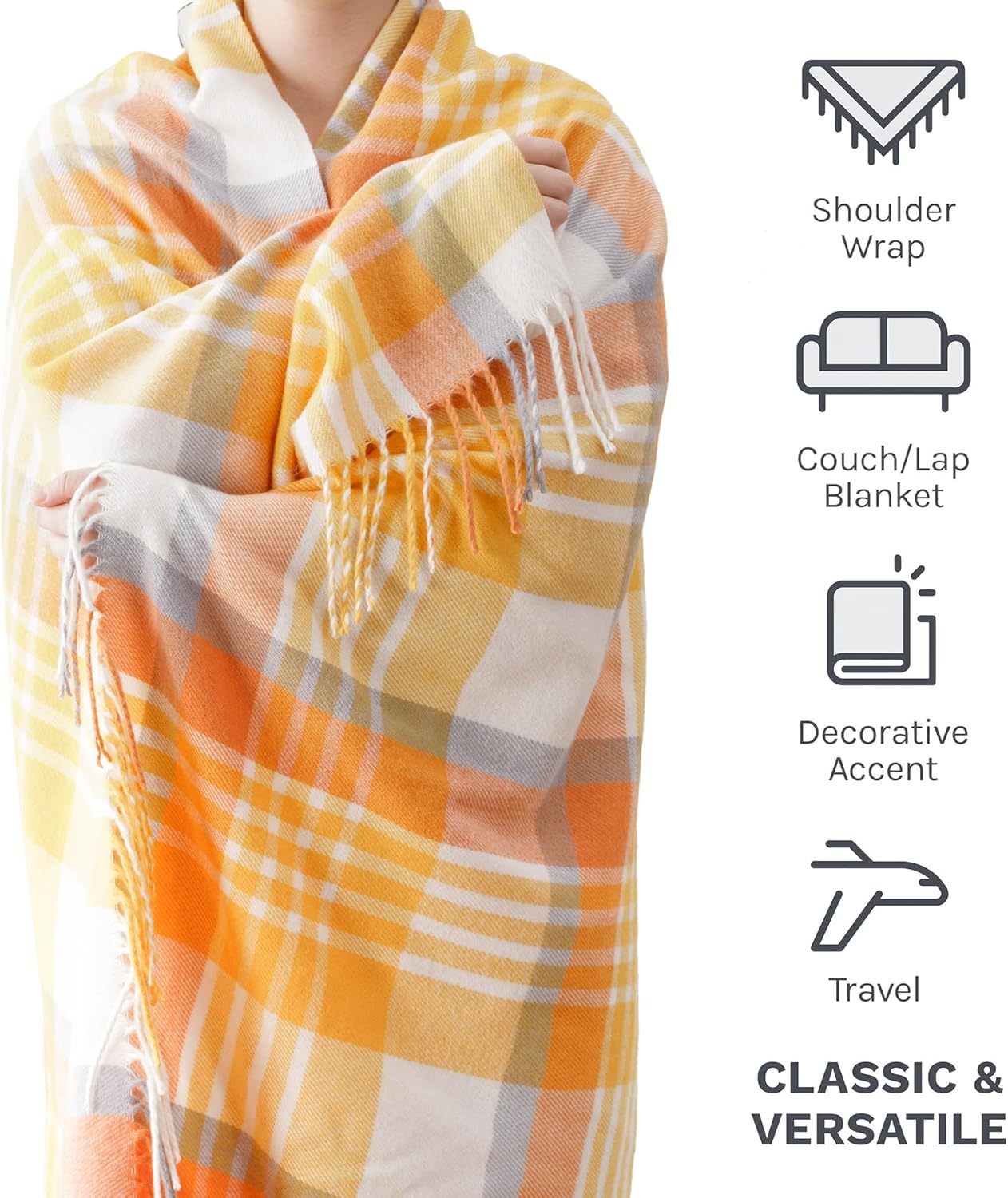 BATTILO HOME Yellow Plaid Throw Blanket for Couch - Plaid Throw Blanket Buffalo Plaid Blankets - Lightweight Farmhouse Outdoor Spring Summer Throw Blankets for Bed, Sofa (50"x60")