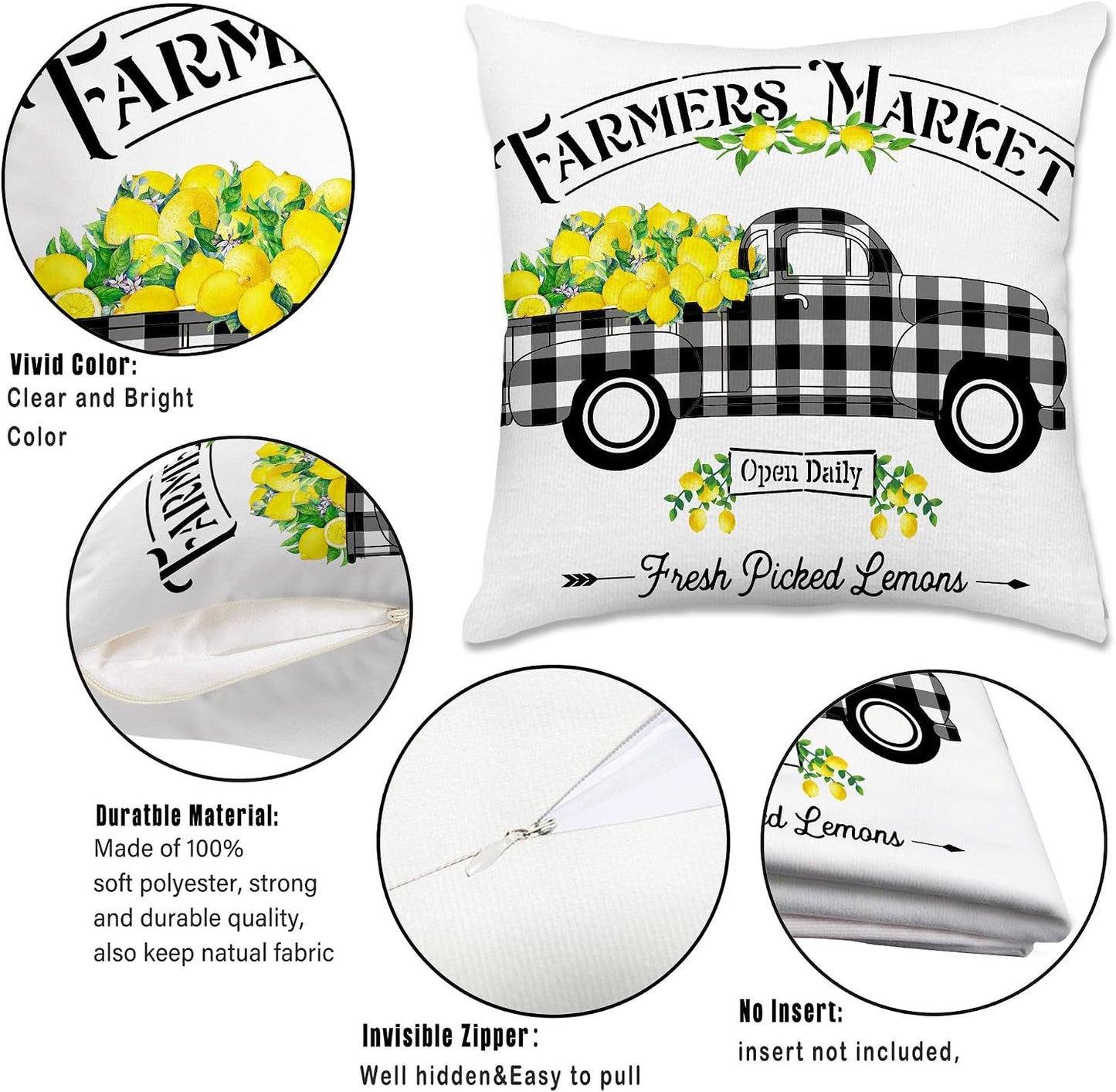 Hexagram Lemon Pillow Covers, Summer Buffalo Plaid 18x18 Pillow Cover | Lemmon, Farmhouse, Outdoor Decorative Buffalo Plaid, Cushion, Couch, Sofa, Living Room, Bedroom, Indoor Decor
