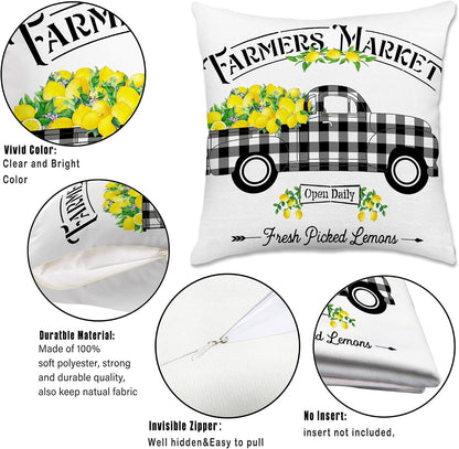 Hexagram Lemon Pillow Covers, Summer Buffalo Plaid 18x18 Pillow Cover | Lemmon, Farmhouse, Outdoor Decorative Buffalo Plaid, Cushion, Couch, Sofa, Living Room, Bedroom, Indoor Decor