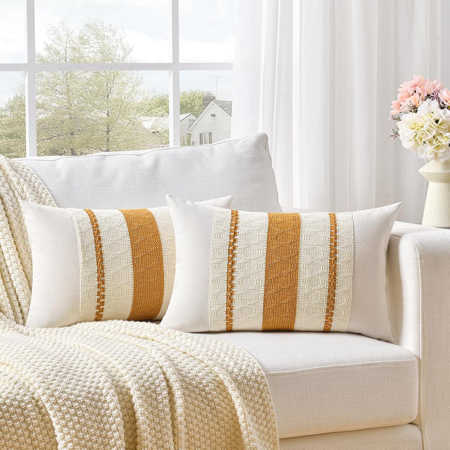 Fancy Homi Set of 1 Mustard Yellow Fall Lumbar Decorative Throw Pillow Cover 12x20 Inch for Couch Bed Sofa, Autumn Halloween Thanksgiving Home Decor, Soft Cotton Cushion Case, Women Teen Girls Gift