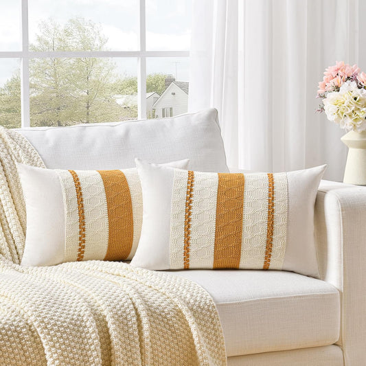 Fancy Homi Set of 1 Mustard Yellow Fall Lumbar Decorative Throw Pillow Cover 12x20 Inch for Couch Bed Sofa, Autumn Halloween Thanksgiving Home Decor, Soft Cotton Cushion Case, Women Teen Girls Gift