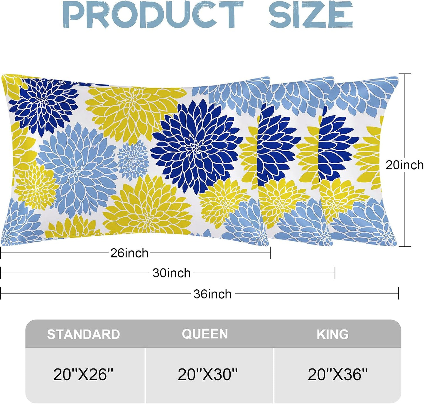 Yellow Navy Blue Flower Satin Pillowcase for Hair and Skin 1 Pack,Soft and Cooling Similar to Silk Pillow Cases with Hidden Zipper, Gift for Women Men(20"x30" Queen Size