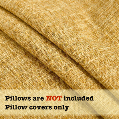 Mustard Yellow Faux Linen Decorative Throw Pillow Covers 18x18 Inch Set of 2 Boho Farmhouse Pillowcases with Tassels Rustic Woven Textured Burlap Cushion Cases for Sofa Bed Living Room Home Decor