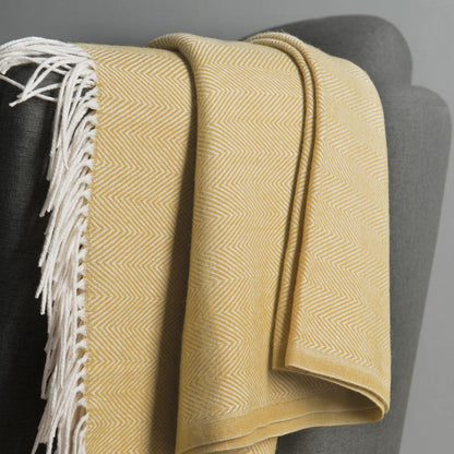 BOURINA Decorative Herringbone Faux Cashmere Fringe Throw Blanket Lightweight Soft Cozy for Bed or Sofa Farmhouse Outdoor Throw Blankets, 50" x 60", Light Yellow