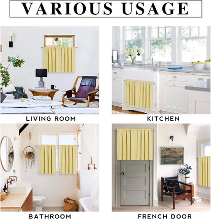 RYB HOME Blackout Curtains for Bedroom - Thermal Insulating Privacy Window Curtains for Kids Nursey Dining Bathroom Home Office Decor, Width 42 x Length 45 inches, Light Yellow, 2 Panels