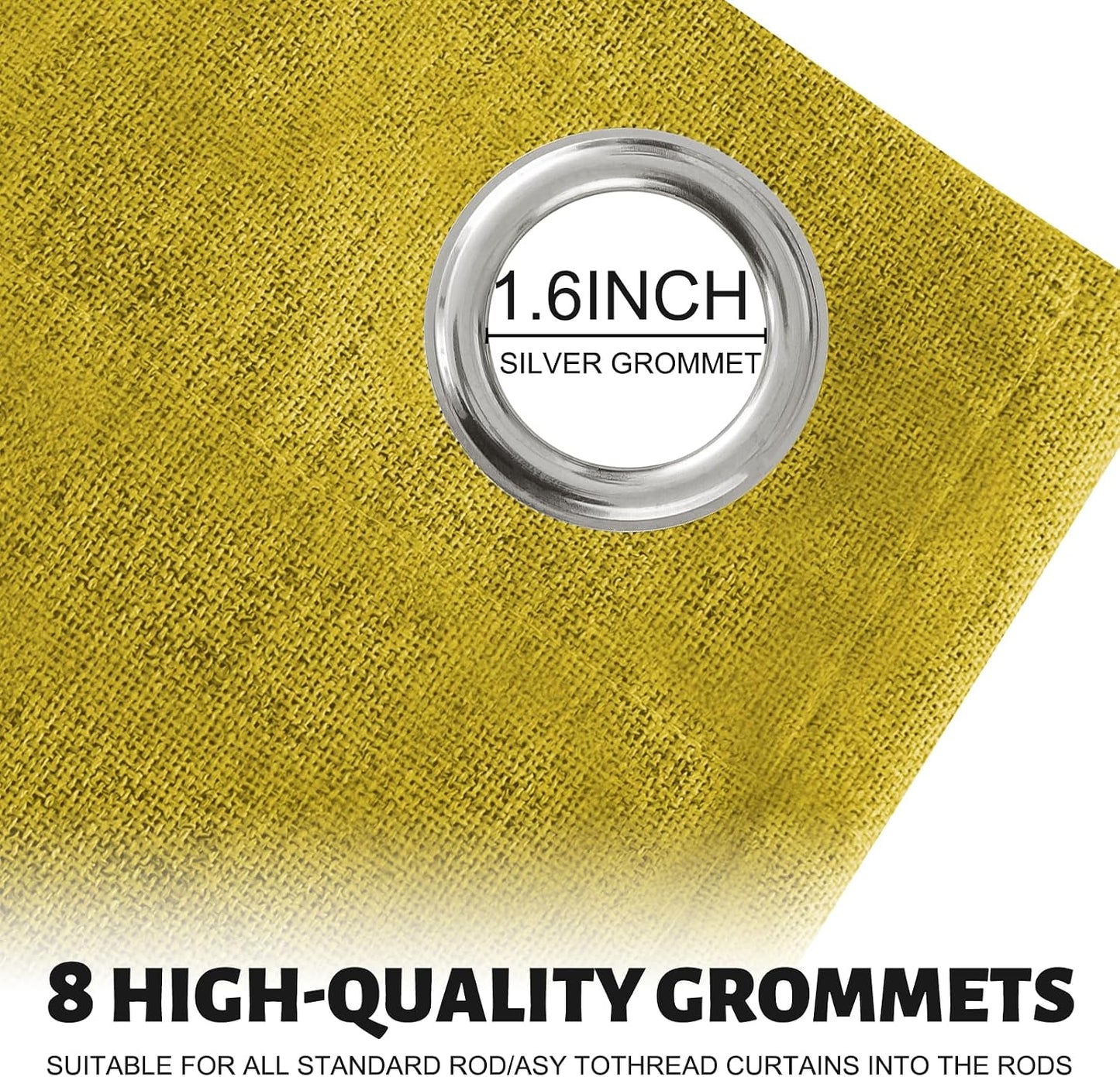SimpleHome Mustard Yellow Linen Curtains for Bedroom 90 Inch Long 2 Panel Set,100% Blackout Faux Linen Textured Curtains Grommet for Living Room with White Liner Grommet