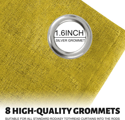 SimpleHome Mustard Yellow Linen Curtains for Bedroom 90 Inch Long 2 Panel Set,100% Blackout Faux Linen Textured Curtains Grommet for Living Room with White Liner Grommet
