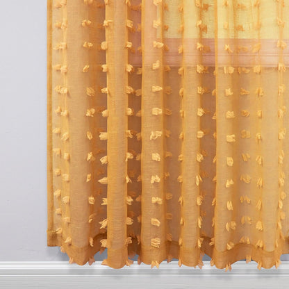 Mustard Yellow Textured Curtains 84 Inch Length 2 Panels for Living Room Bedroom Dining Room Boho Back Tab Rod Pocket Pom Pom Tufted Gold Semi Sheer Curtain 84 Inches Long for Nursery Girls Kids Room