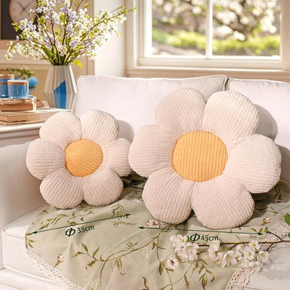 Flower Pillows, Cute Daisy Shaped Throw Pillow, Small Cream Yellow Floor Cushions for Gifts, Kids Decorative Pillows for Living Room Sofa Bedroom Bed, 15.7x15.7 Inch