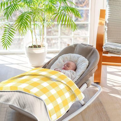 Yellow Gingham Cotton Baby Blanket 30" x 40" Warm Soft Breathable Muslin Swaddle Blankets for Toddler Boys Girls Nursery Receiving Wraps