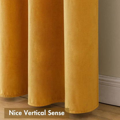 MIULEE Mustard Yellow Velvet Curtains Thermal Insulated Blackout Curtain Fall Drapes for Bedroom Living Room Darkening 84 Inches Long Curtains Panels Rod Pocket Set of 2