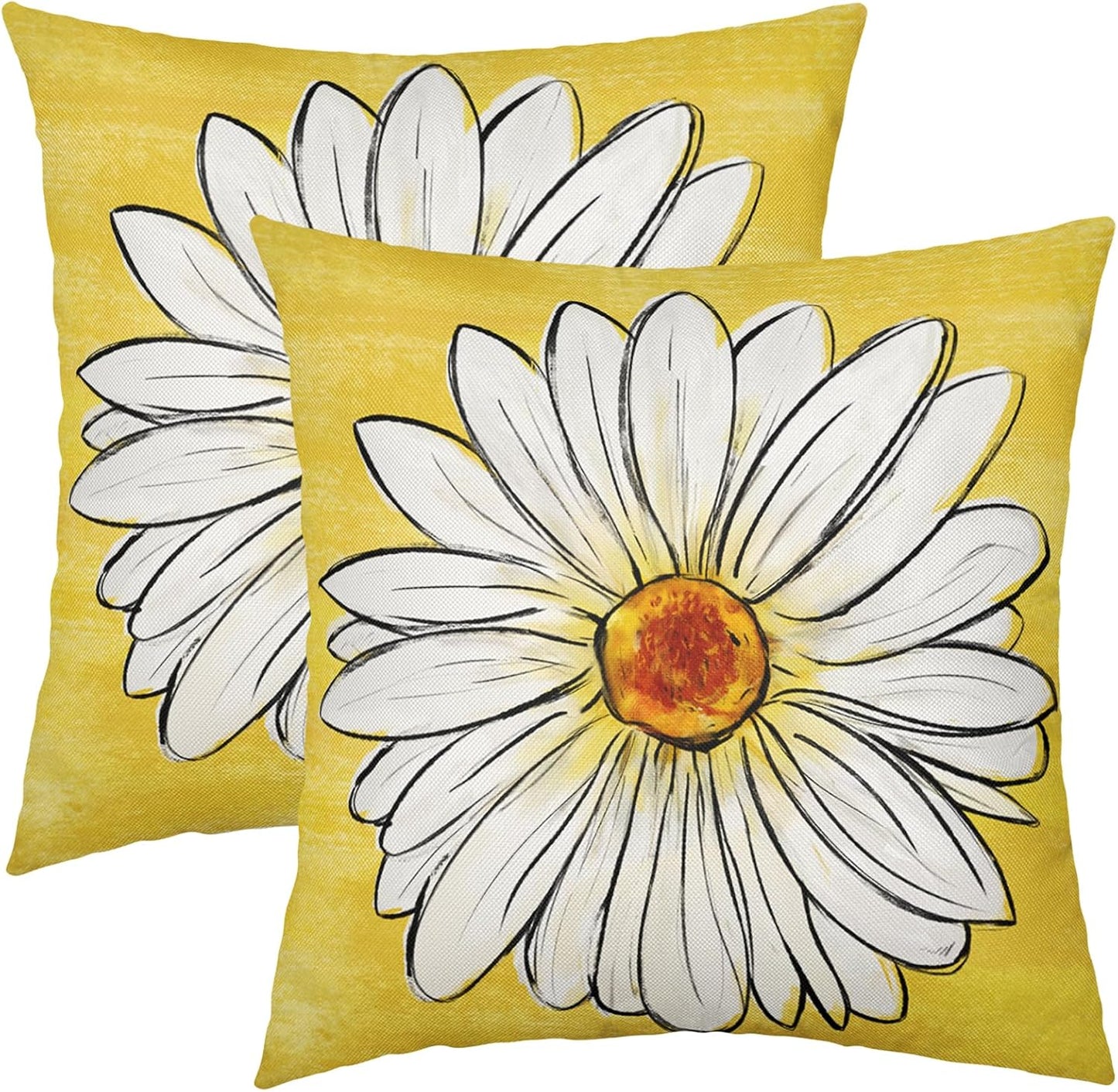 Robvobe Spring Daisy Pillow Covers 18x18 Set of 2 Cute Floral Yellow Summer Outdoor Decorative Throw Pillows Farmhouse Flower Pillowcases Linen Cushion Case Decor for Home Sofa Couch Bed