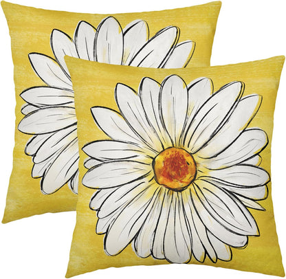 Robvobe Spring Daisy Pillow Covers 18x18 Set of 2 Cute Floral Yellow Summer Outdoor Decorative Throw Pillows Farmhouse Flower Pillowcases Linen Cushion Case Decor for Home Sofa Couch Bed