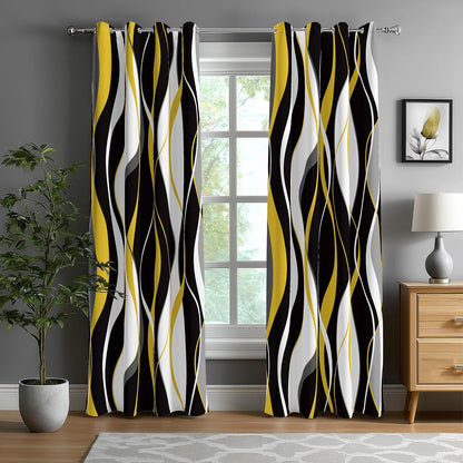 Blackout Curtains for Bedroom Yellow and White Black Out Curtains for Living Room Modern Stripe Abstract Room Darkening Window Drapes (52 x 96 - Inch,Yellow Stripe)