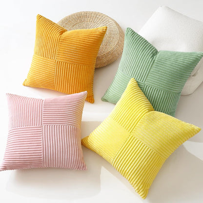 OTOSTAR Set of 1 Decorative Throw Pillow Cover Soft Corduroy Solid Square Pillow Case Boho Striped Cross Patchwork Textured Cushion Cover for Sofa Car Patio Bedroom Living Room 20x20 Inch, Yellow