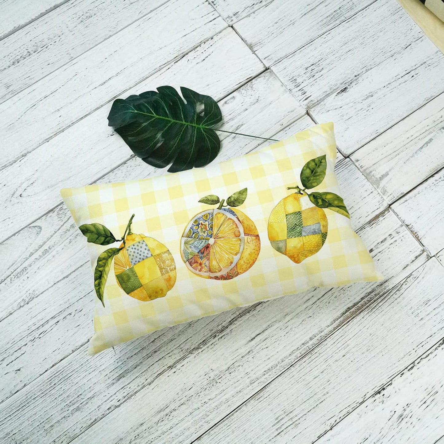 ONWAY Summer Throw Pillow Cover 12x20 Inch Lemon Yellow Buffalo Plaid Decorative Pillowcase Farmhouse Outdoor Patio Holiday Cushion Case for Sofa Couch Bed