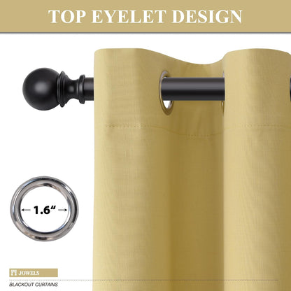 Jowels Yellow Linen Blackout Curtains 84 Length 2 Panels Set for Living Room Bedroom, 100% Black Out Thermal Insulated Linen Drapes, Room Darkening Grommet Curtains 84 Inches Long, Yellow