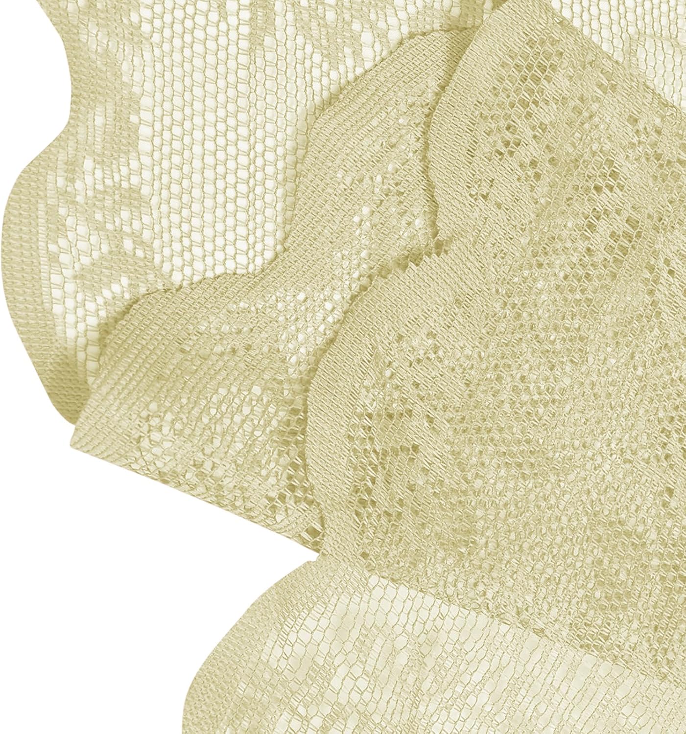 ENJOYBRIDAL Yellow Curtains 84 Inches Long Scalloped Living Room Drapes Sheer Lace Floor Length Rod Pocket Window Curtains 2 Panel Sets Boho Bedroom French Country Floral Window Treatments