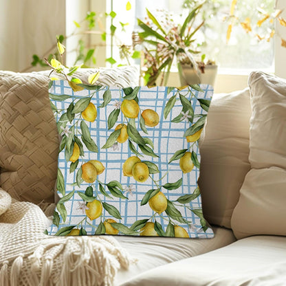 Lemon Pillow Covers 18x18,Yellow and Blue Mediterranean Summer Lemon Decor, Yellow and Blue Mediterranean Summer Throw Pillow Covers for Home Bedroom Couch
