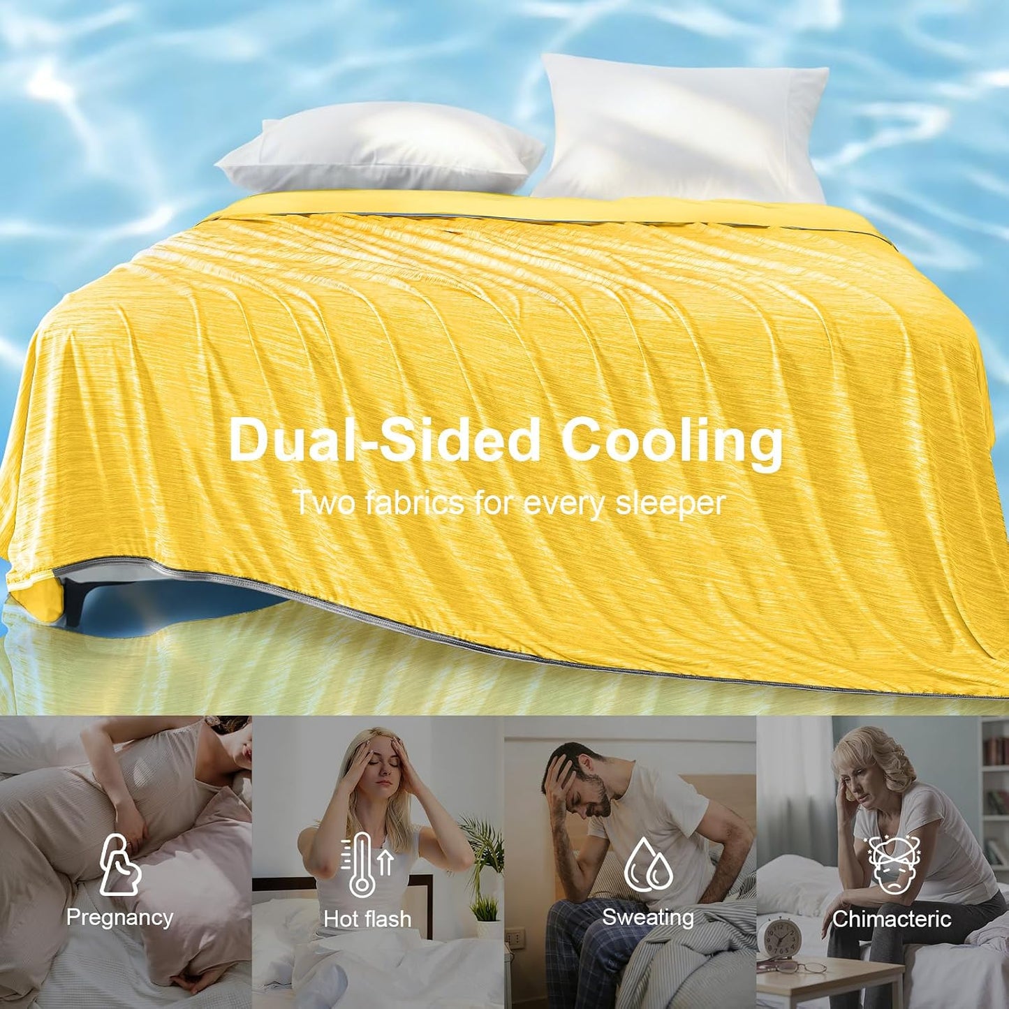 KMUSET Cooling Blanket Queen Size (90"x90"), Double Sided Summer Cooling Blankets for Hot Sleepers & Night Sweats, Lightweight Blanket for Sofa Bed Couch, House Warming Gifts New Home Ginger Yellow