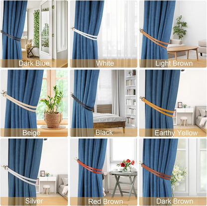 Leather Curtain Tiebacks Vintage Curtain Tie Backs Leather Curtain Rod Holder Curtain Buckle for Home Living Room Bedroom 2 Pcs (Earthy Yellow)