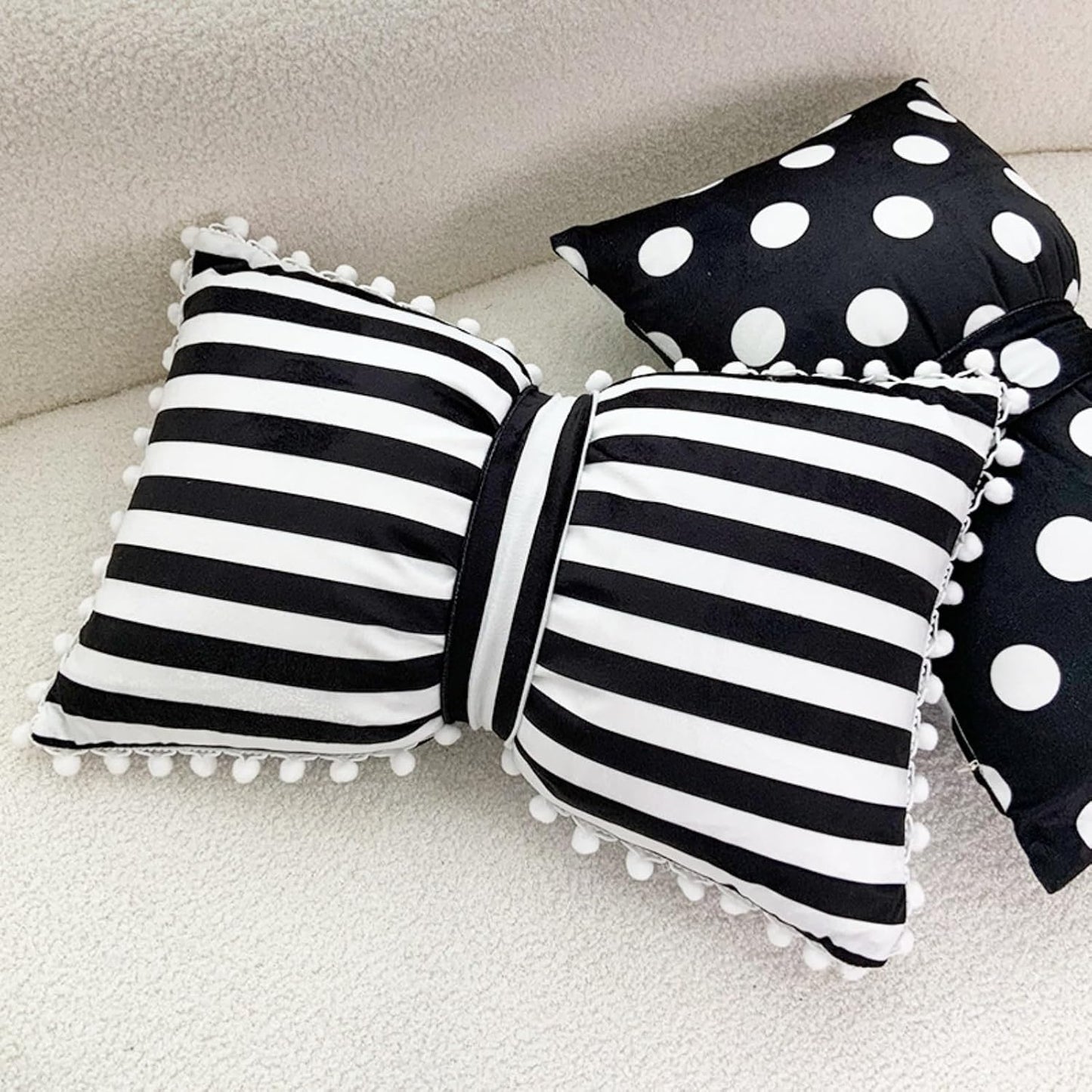 Stripe Velvet Bow Tie Decorative Throw Pillow Cover, Polka Dot Bowknot Lumbar Pillowcases for Home Decor (Yellow Stripe)
