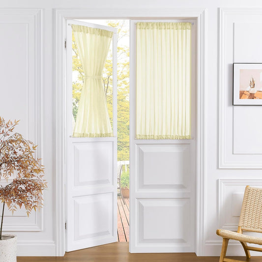 Tollpiz Small Sheer Door Curtain Closet Linen Textured Curtain Sheers Doorway Light Filtering Voile French Door Rod Pocket Curtains Patio Glass Doors, 25 x 40 inches Long, Transparent Yellow, 1 Panel