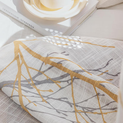 FMFUNCTEX Sheer Sidelight Front Door Curtains 40 Inches Long White Yellow Branch Tree Half Print Curtain for Patio Doors with Matching Tiebacks 24 Inches Wide 2 Panels Set