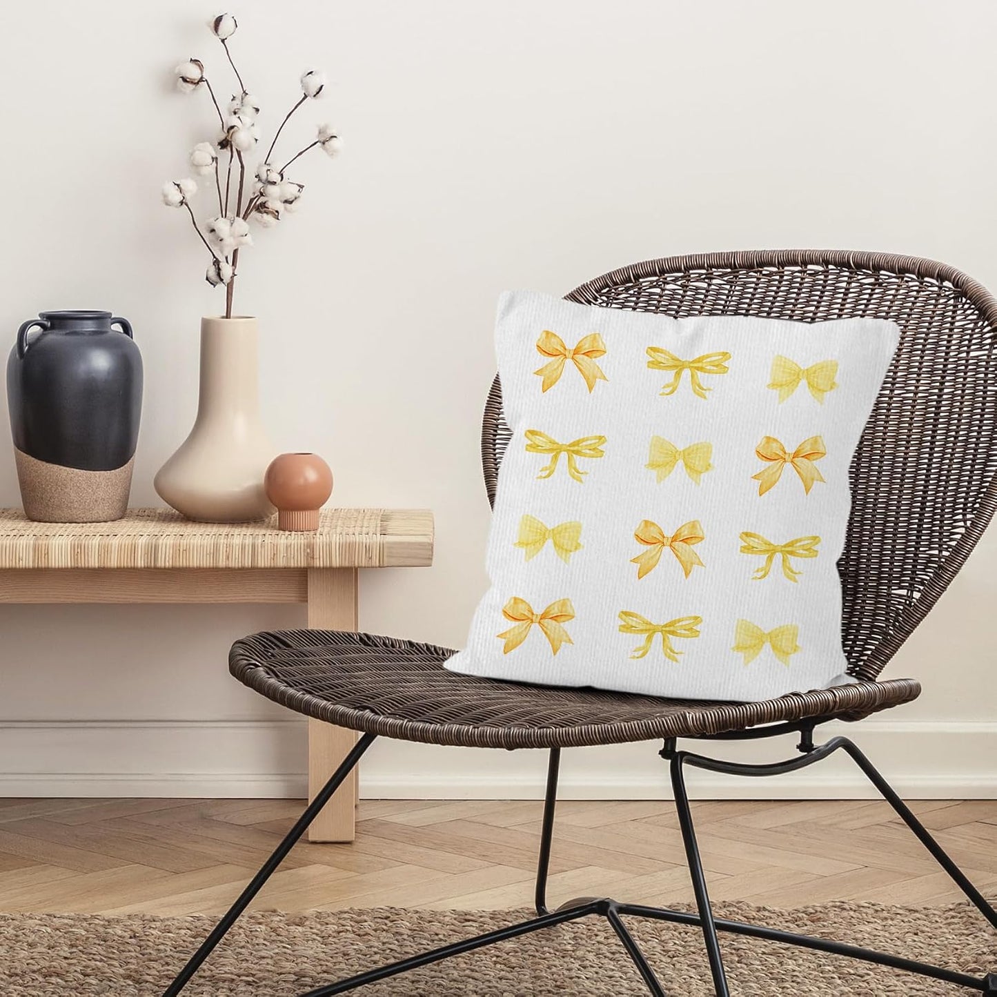 Yellow Bow Throw Pillow Covers, Coquette Pillow Covers, Girly Decorative Pillow Covers for Girls Room Aesthetic, Coquette Room Decor, Bow Room Decor, Preppy Trendy Decor Pillow Covers 18x18