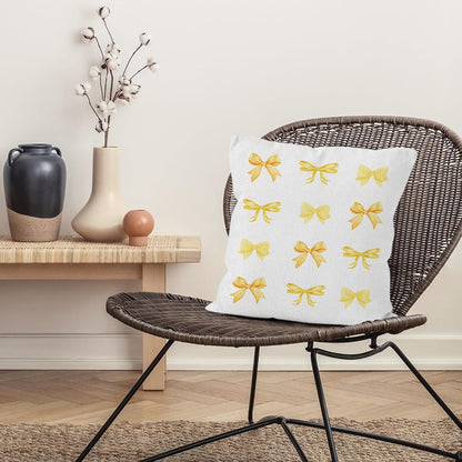 Yellow Bow Throw Pillow Covers, Coquette Pillow Covers, Girly Decorative Pillow Covers for Girls Room Aesthetic, Coquette Room Decor, Bow Room Decor, Preppy Trendy Decor Pillow Covers 18x18