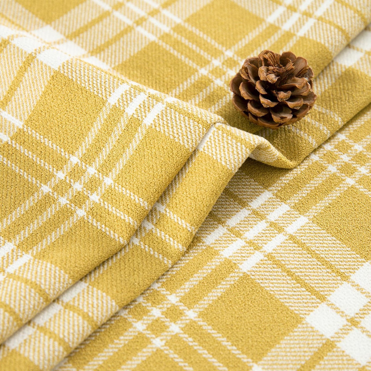 VOGOL Yellow Buffalo Check Jacquard Kitchen Valance, 52 x 18, 1 Panel | Jacquard Weave, Light Filtering Privacy, Easy to Hang, Curtain Valance for Kitchen, Bathroom and Small Windows
