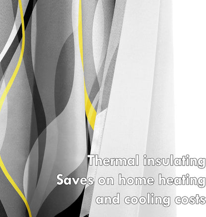 weesire Yellow and Grey Curtains Modern Striped Decorative 50% Light Blocking Darkening Grommet Yellow Curtain for Living Room Villa, Bedroom Gray and White 2 Panels Set, 52x84 Inches