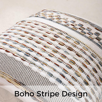 Boho Outdoor Throw Pillow Covers 18x18 Set of 2 Farmhouse Decorative Cushion Case Striped Square Pillow Cover Chenille Pattern Pillow Cases Accent Neutral Pillowcase,Rust Blue and Yellow