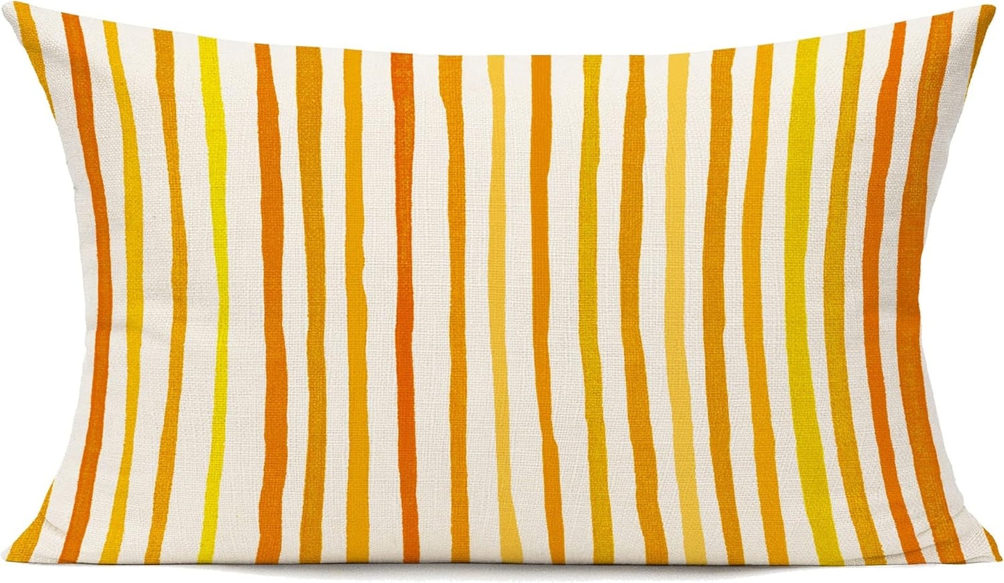 All Smiles Outdoor Yellow Throw Pillow Covers for Patio Bench Garden Porch Sunbrella Furnitures Sage Lines Stripes Cushion Cases Decorative 12x20 Set of 2 for Sofa Couch