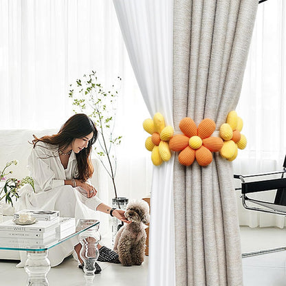 2pcs Curtain Ties Flower Curtain Buckles, Flower Curtain Tiebacks Simplicity Curtain Ties with Buttons,Decorative Curtain Tie Backs for Curtains Bedroom Window (Orange+Yellow)