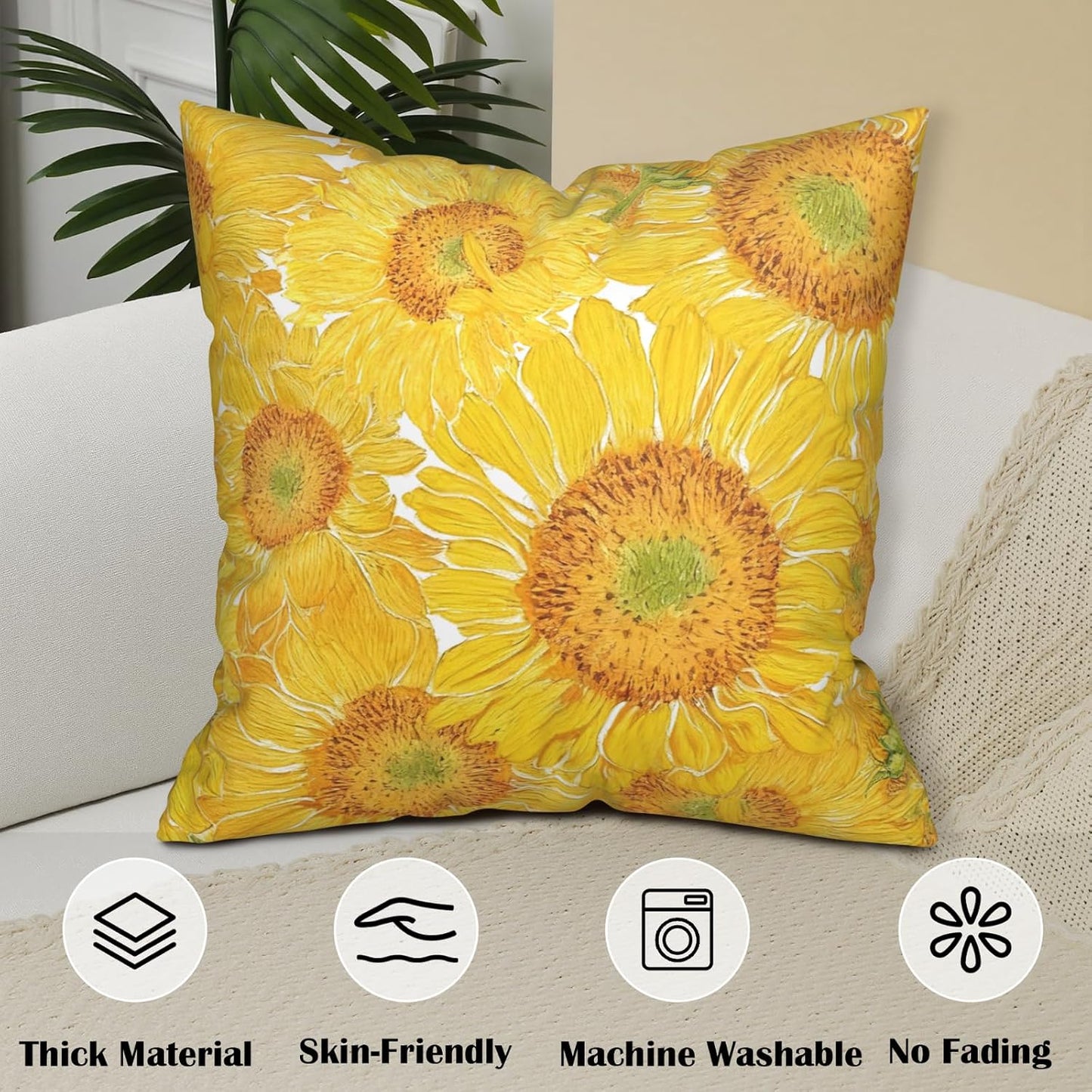 Sunflower Pillow Covers Floral Throw Pillow Covers 18x18 Yellow Pillow Case Flowers Double Sided Printing Cushion Case for Living Room Couch Sofa Set of 2