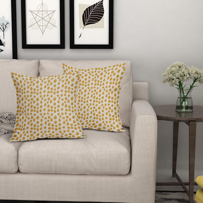 Mustard Yellow Cream Pillow Covers 18x18 Set of 2 Boho Design Polka Dot Throw Pillows Modern Brush Strokes Print Decorative Outdoor Pillowcase Square Cushion Cover Linen Pillow Case for Sofa Couch Bed