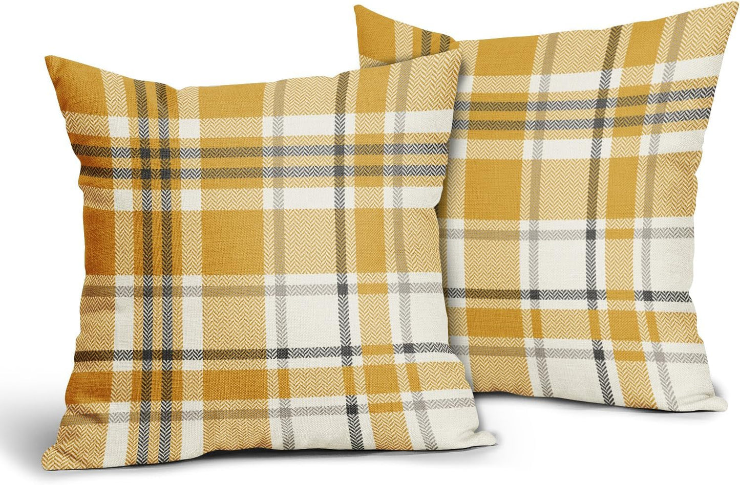 Yellow Buffalo Plaid Pillow Covers 18x18 Set of 2 Checkered Tartan Decorative Pillowcases Christmas Holiday Seasonal Outdoor Neutral Rustic Farmhouse Throw Cushion Case Decor for Couch Sofa Bed