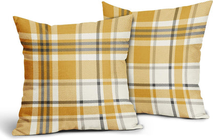 Yellow Buffalo Plaid Pillow Covers 18x18 Set of 2 Checkered Tartan Decorative Pillowcases Christmas Holiday Seasonal Outdoor Neutral Rustic Farmhouse Throw Cushion Case Decor for Couch Sofa Bed