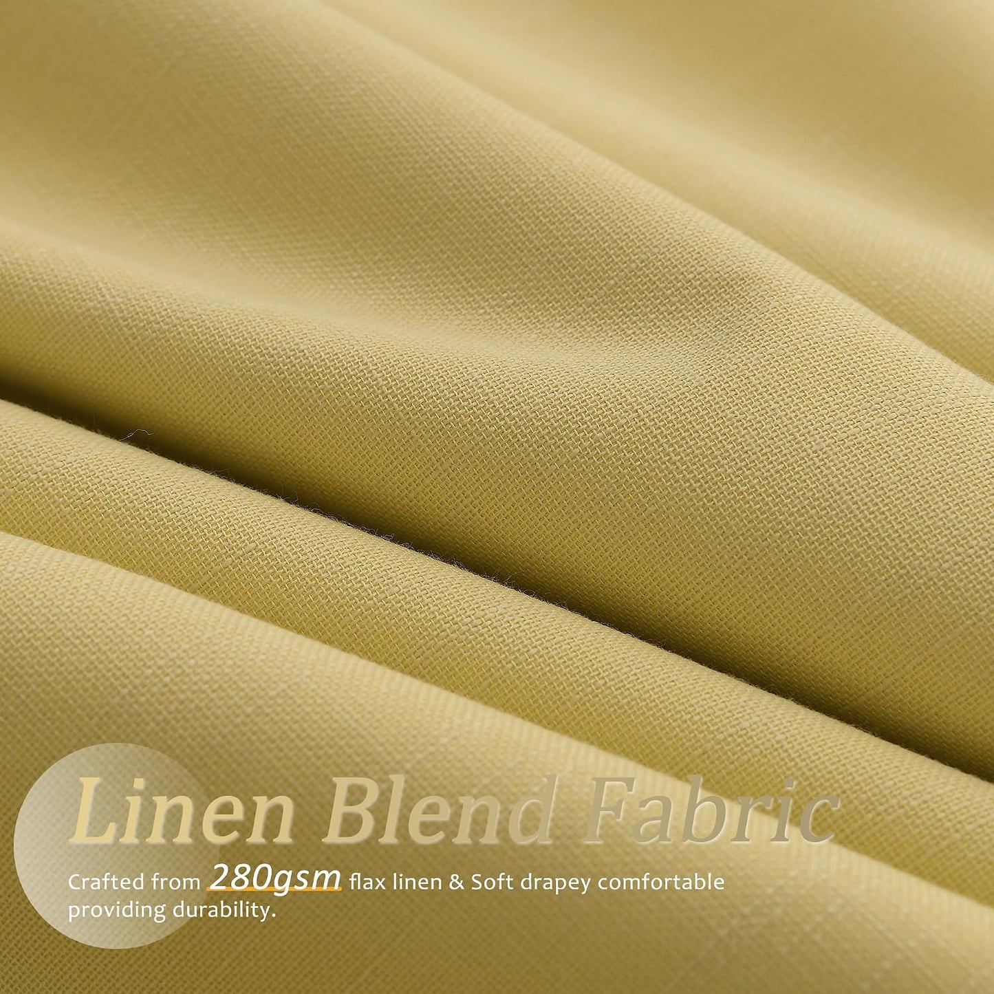 Jowels Yellow Linen Blackout Curtains 84 Length 2 Panels Set for Living Room Bedroom, 100% Black Out Thermal Insulated Linen Drapes, Room Darkening Grommet Curtains 84 Inches Long, Yellow