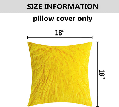 Home Brilliant Yellow Fur Pillow Covers Furry Fuzzy Accent Throw Pillow Covers Decorative for Couch Sofa Bed Holiday Summer Decoration Girl Gift, Set of 2 (18 x 18 Inch, Yellow)