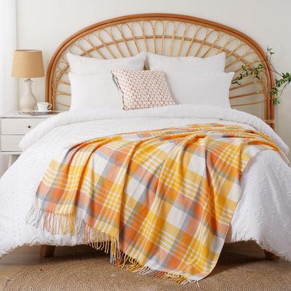 BATTILO HOME Yellow Plaid Throw Blanket for Couch - Plaid Throw Blanket Buffalo Plaid Blankets - Lightweight Farmhouse Outdoor Spring Summer Throw Blankets for Bed, Sofa (50"x60")
