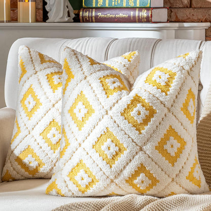 AmHoo Pack of 2 Decorative Throw Pillow Covers Rhomboid Luxury Super Soft Plush Set Case Cushion for Couch Sofa Bedroom 20 x 20-Inch Yellow