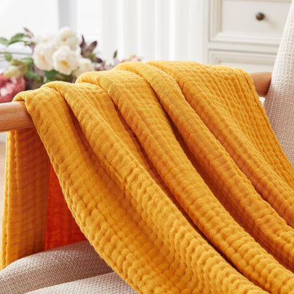 EMME Muslin Blankets for Adults Throw Blanket for Couch Breathable Gauze Soft Lightweight Airy Mustard Yellow Throw XL 50" x 71"